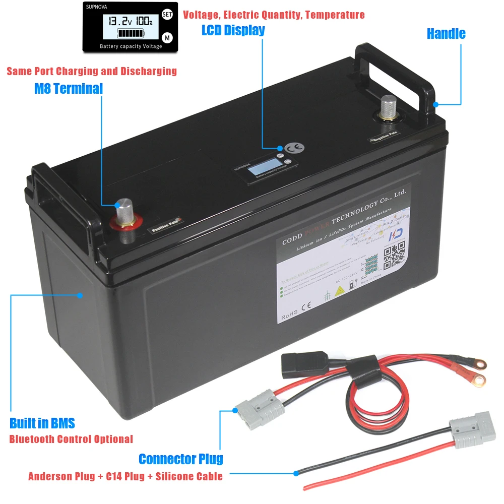 12 В 14 6 Ач LiFePO4 аккумулятор в Bluetooth BMS IP68 Водонепроницаемый для RV инвертор хранения