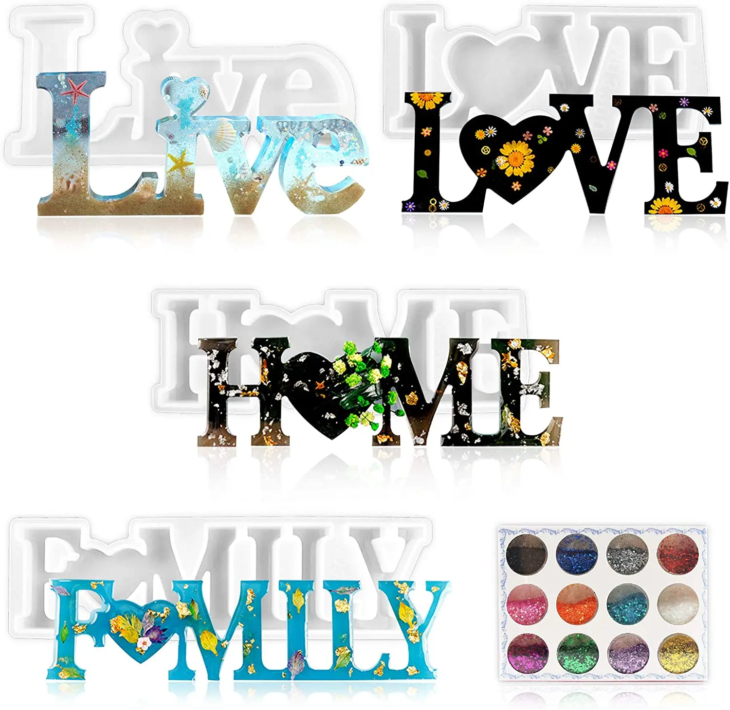 

Casting Resin Silicone Letter Mold Kit for Life/Love/Family/Family Dripping Mold DIY Jewelry Pendant Decorations