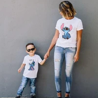 lovely cartoon stitch printed family matching outfits high quality unisex short sleeved summer baby boys and girls soft t shirts