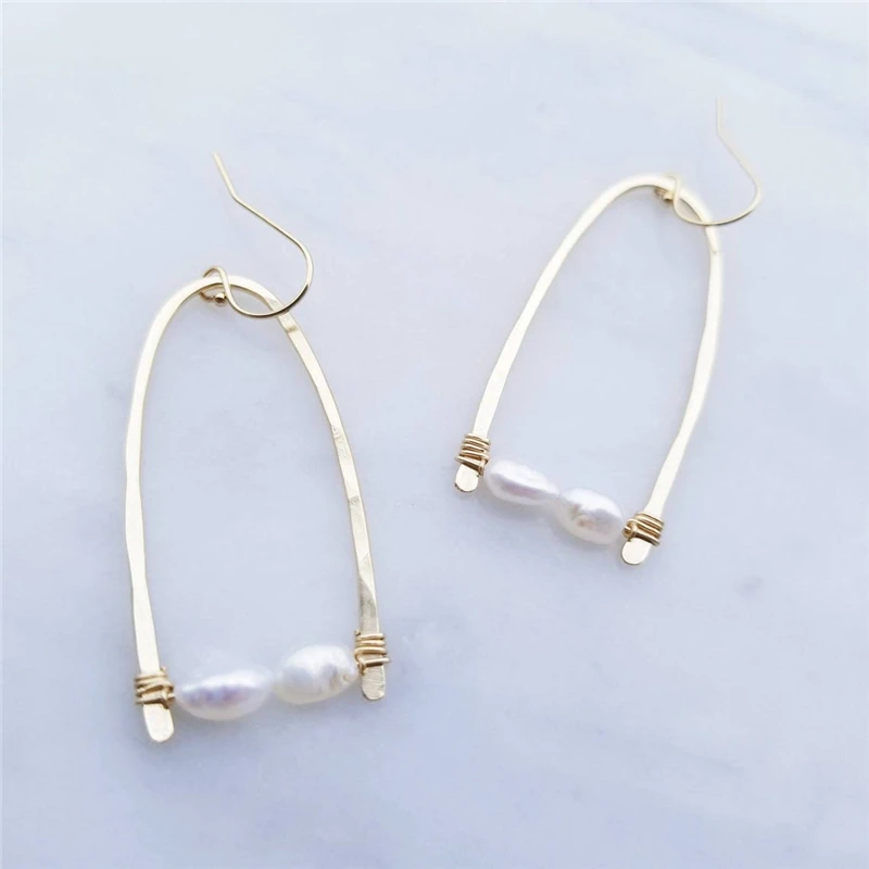 

925 Silver Pearls Earrings 14K Gold Filled Jewelry Hammered Earrings Minimalism Oorbellen Brincos Pendientes Boho Earrings