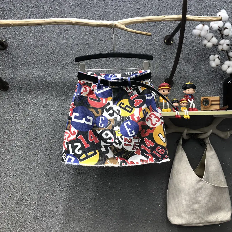 

Digital Printing Women Denim Skirt 2021 New Summer Fashion Korea-style High Waist A-line Skirt Slim Hip Female Short Miniskirts