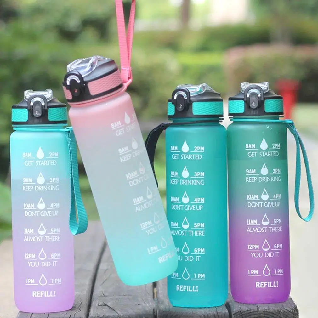 

1L Gallon Sport Water Bottle Large Capacity Tritan BPA Free Outdoor Motivational with Time Marker Portable Fitness Jugs