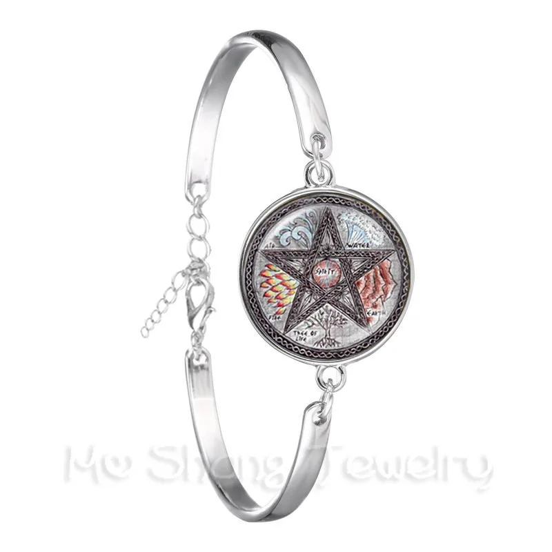 Посеребренный браслет инвертированная звезда знак пентаграмма сатановая