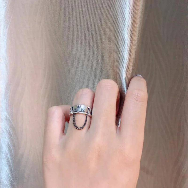 

Silver Color Creative Pentagram Chain Tassel Opening Rings Thai Silver Elegant Jewelry Gift For Women Opening Ring Gift