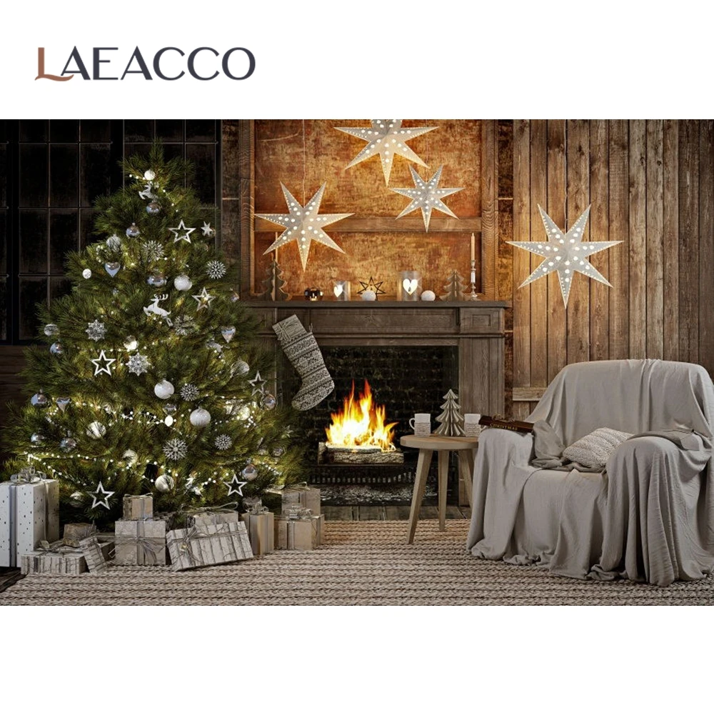 Рождественская елка камин блестящая Звезда подарок Новый год диван ковер огонь