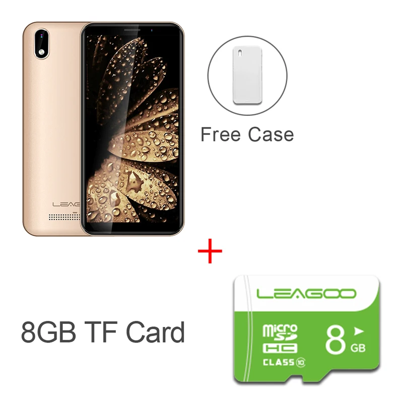 LEAGOO Z10 Android мобильный телефон 5," 18:9 полный экран 1 Гб ОЗУ 8 Гб ПЗУ MT6580 четырехъядерный 2000 мАч 5 Мп камера Две sim-карты 3G смартфон - Цвет: Gold Add 8GB Card