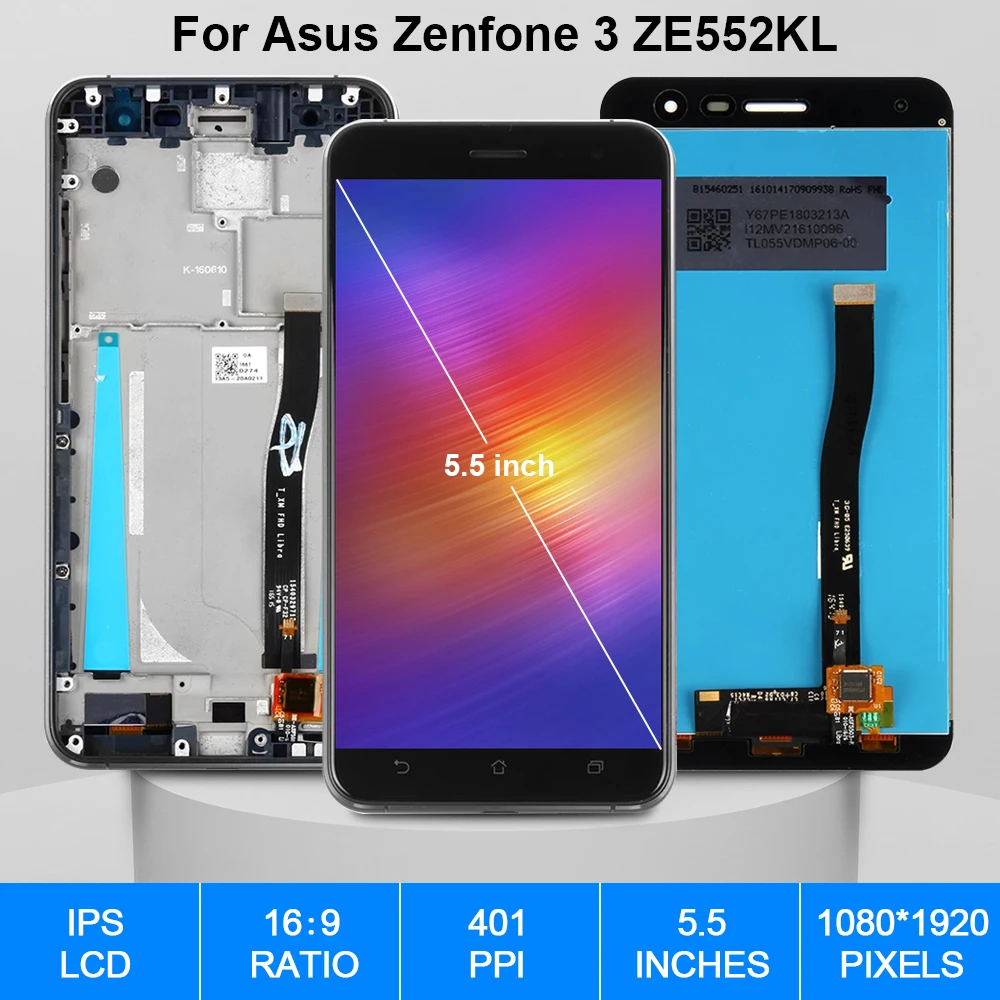 Asus-Digitalizador de pantalla t&aacute;ctil de pantalla LCD para Zenfone 3 ZE552KL, piezas de repuesto, Z012DB, Z012D-1