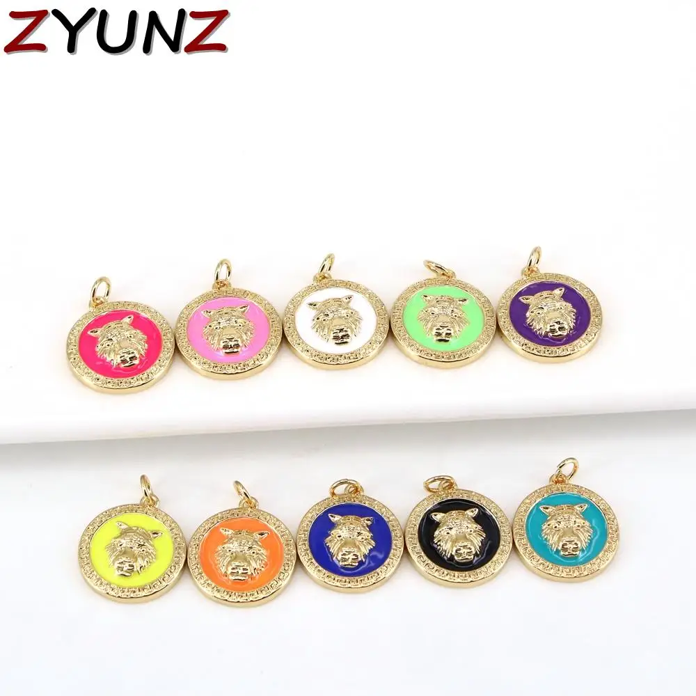 

10 шт., Золотая эмаль, подвеска в виде льва, раннее ожерелье, украшения в виде животных, ювелирные изделия своими руками