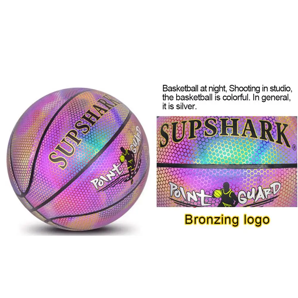 

New Light Up Basketball Official Size 7 Ball Wear-resistant Ultra-thin Fiber Leather Reflective Basketball For Student Training