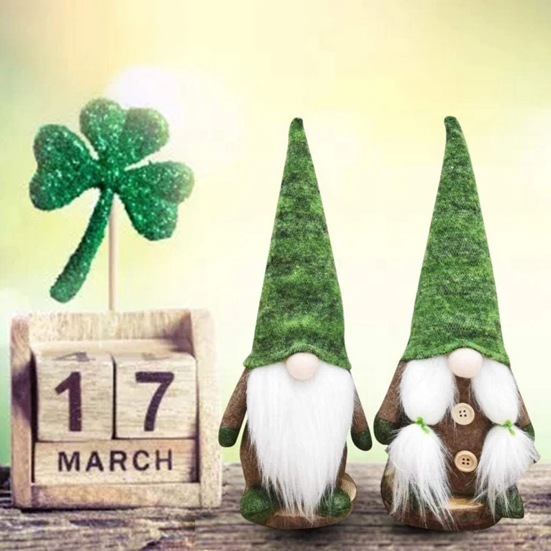 

2 упаковки, плюшевые украшения ко Дню Св. Патрика, гном, День Св. Патрика, мистер и миссис, зеленые гномы ручной работы, шведские гномы