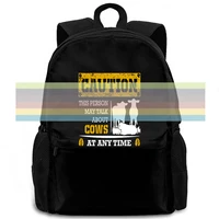 caution this person may talk about cows at anytime for lady rock roll women men backpack laptop travel school adult