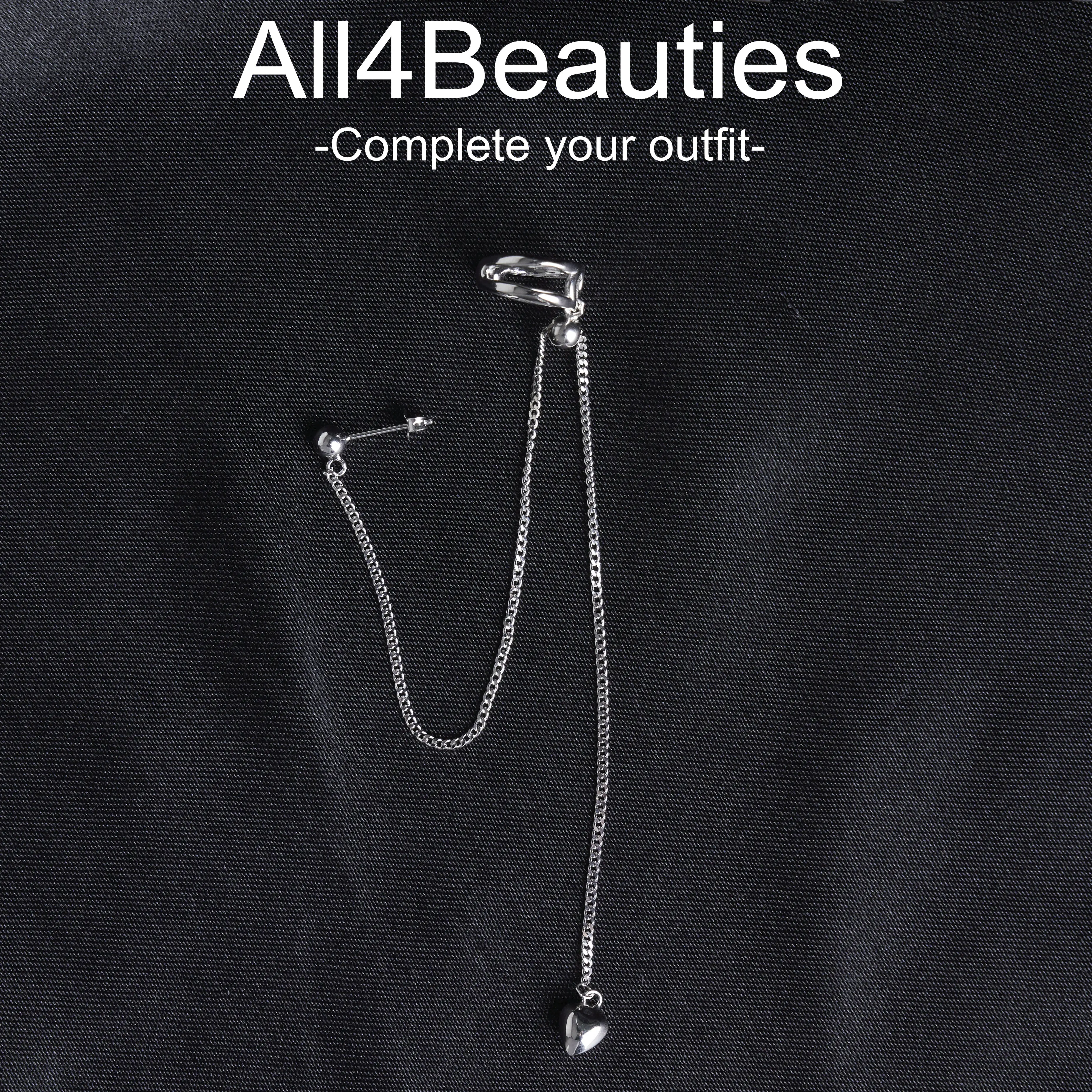 

Серьги-гвоздики All4Beauties с цепочкой, серьги-клипсы с кисточкой в форме сердца, серьги-Клипсы из серебра 925 пробы, геометрические полые унисекс ...