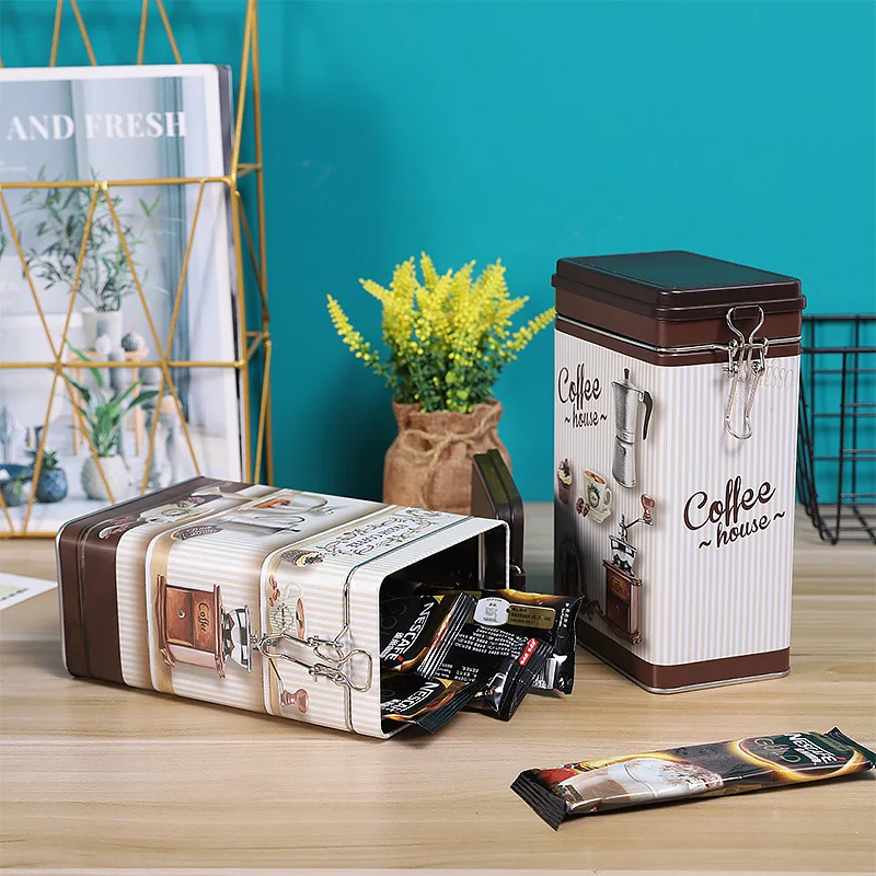 

Vintage Iron Storage Box with Lid Home Office Storage Container for Instant Coffee Organizer Coffee House Gifts