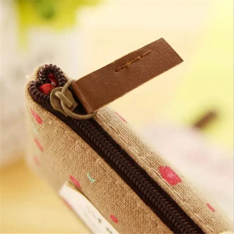 

New Small Floral Canvas Purse Zip Candy Color Retro Mini Coin Change Purse Key Car Pouch Little Money Bag Lady Mini Coin Wallet