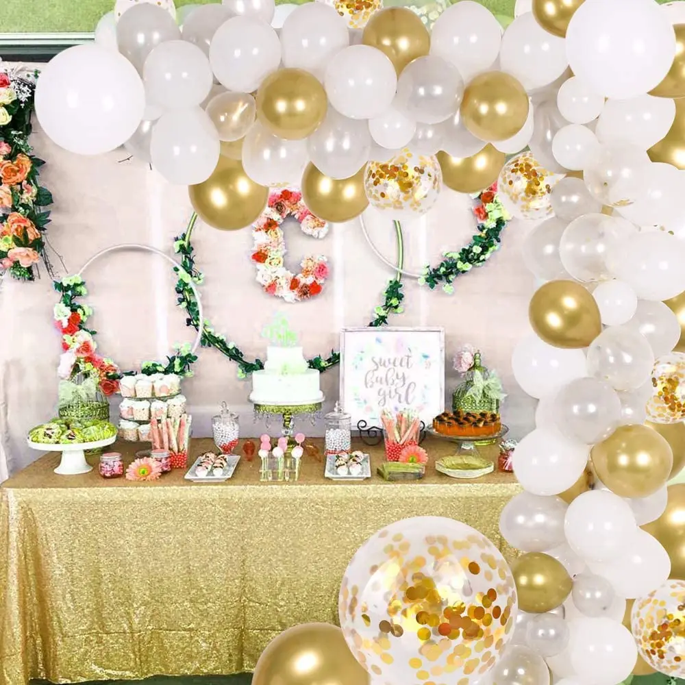 Kit de arco de globos para boda, cumplea&ntilde;os y graduaci&oacute;n, 133 unidades, confeti dorado, plateado, blanco-3
