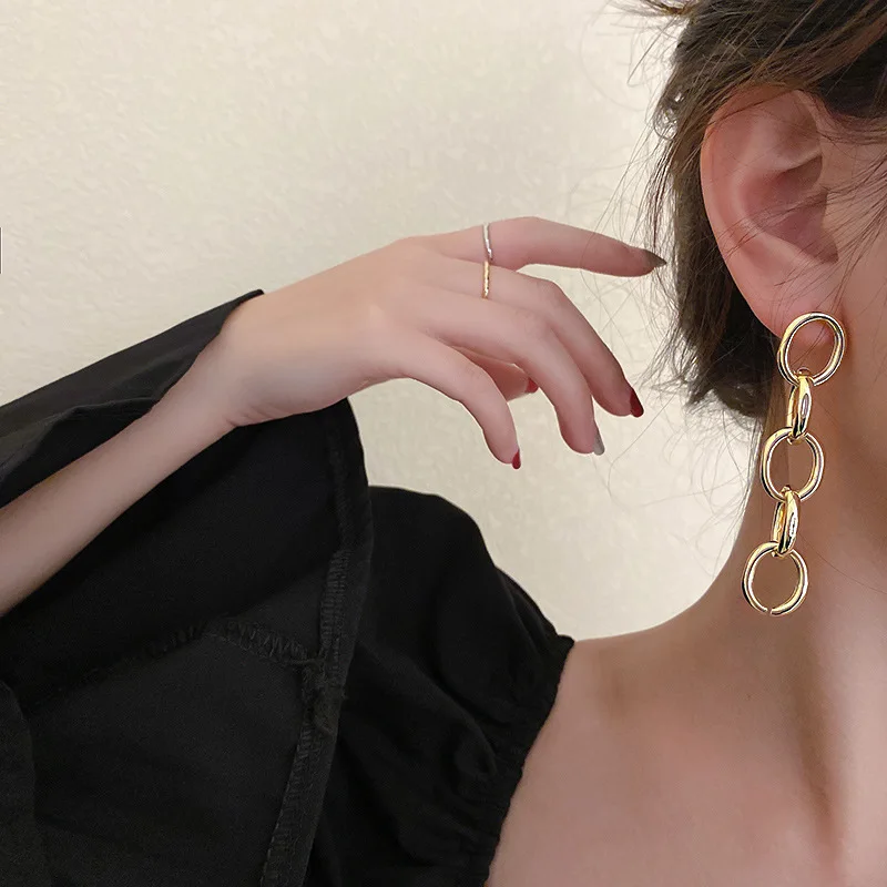 

Hyperbole Chain Tassel Dangle Earrings for Women Vintage Geometric Metal Drop Statement Earrings Wedding Jewelry Wholesale