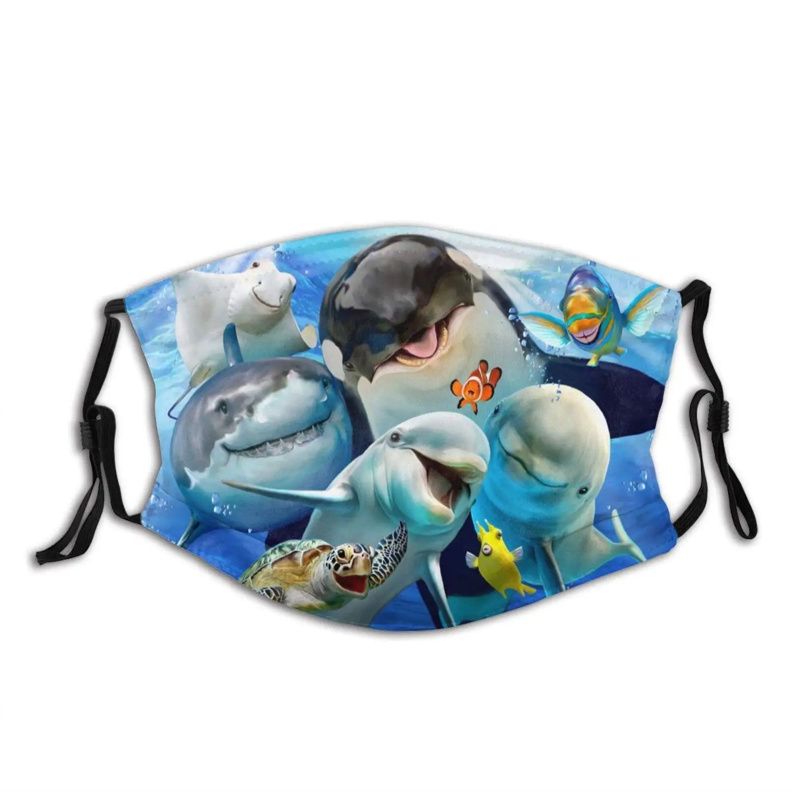 

Aquatic Creatures Shark Dolphin Whale Sea Turtle Face Mask With Filter Pocket Washable Face Bandanas Balaclava Reusable Fabric