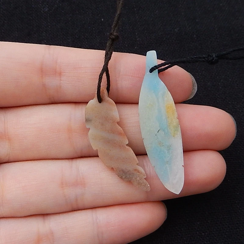 Оптовая продажа 2 шт. натуральный камень Амазонит Резные листья передние