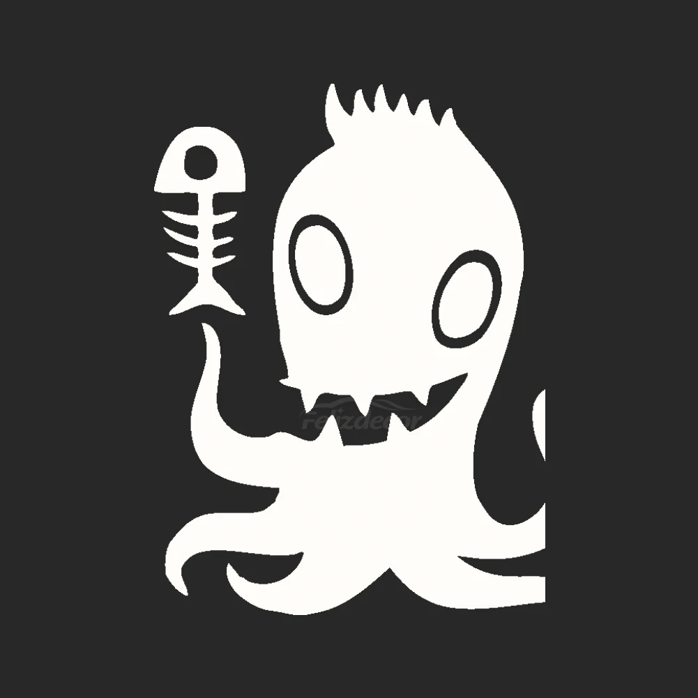 Счастливый осьминог удерживающий рыбьи кости высечка Виниловая наклейка для