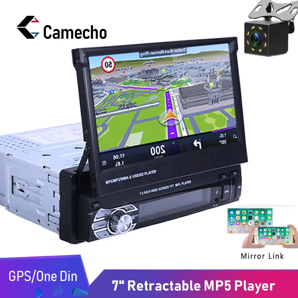 Camecho один дин радио MP5 плеер gps навигация Мультимедиа Аудио Стерео Bluetooth " HD выдвижной Авторадио AUX-IN/FM