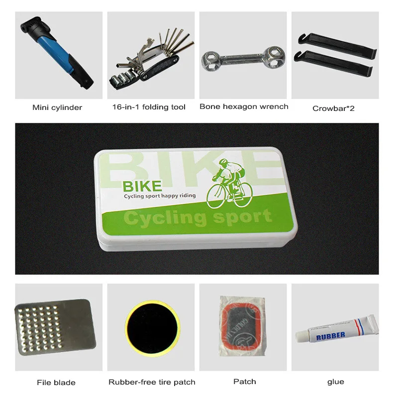 

Bike Accessories Multifunctional Folding Tire Repair Tool Kit Portable MTB Bicycle Pump Tire Puncture Patch Combination Box