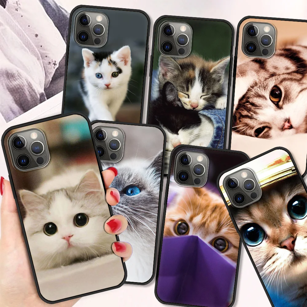 

Противоударный чехол с милым котом для iPhone 13, 12, 11 Pro Max, 8, 7 Plus, черный мягкий чехол для iPhone X, XS Max, XR, силиконовый чехол