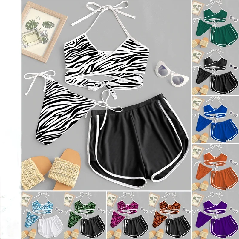 2021 женские купальники однотонные Цвет бикини комплект одежды из 3 предметов дамы