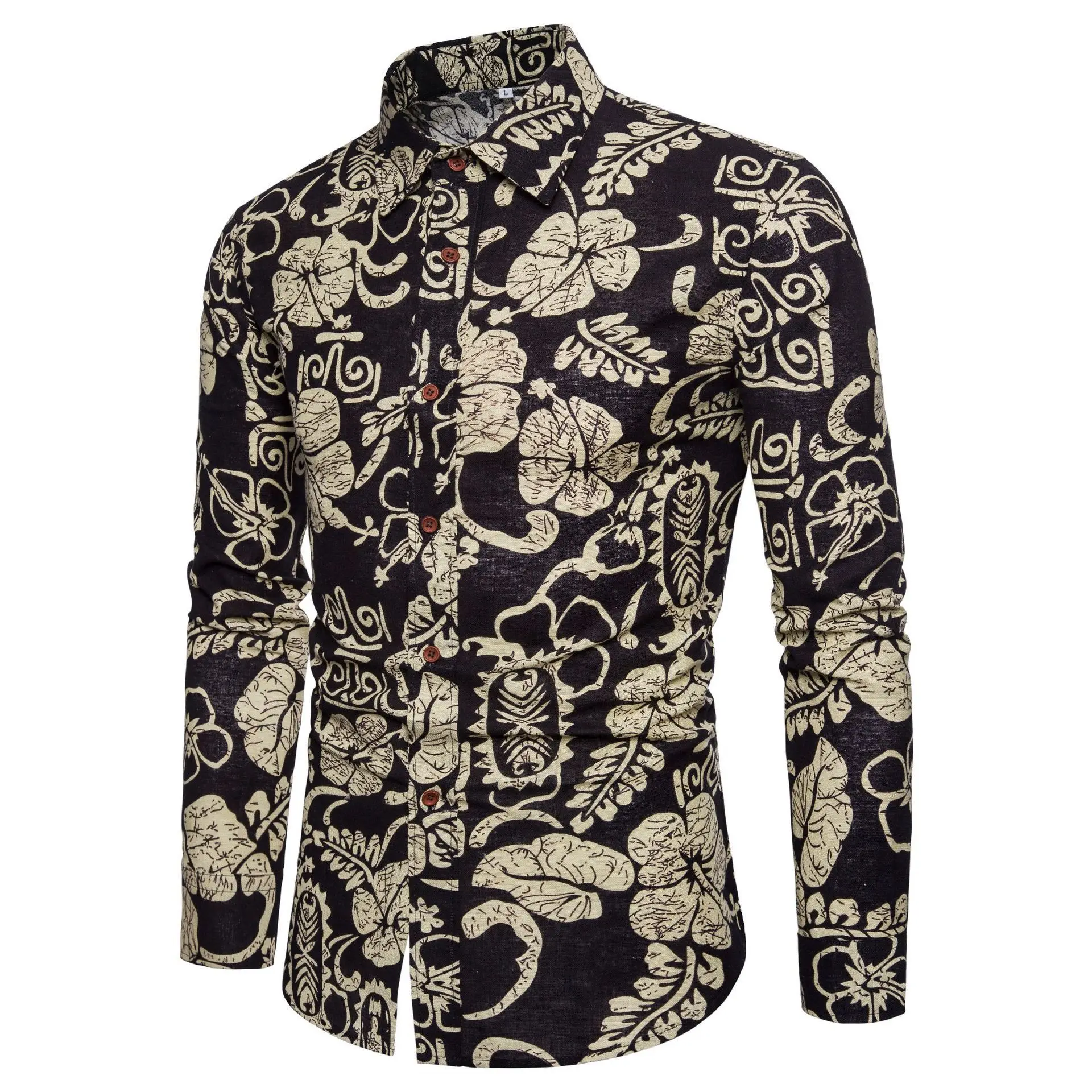 

Four Seasons 2021Men Slim Floral Print Long Sleeve Shirts Fashion Brand Party Holiday Casual Dress Flower Shirt Homme 7 sizes