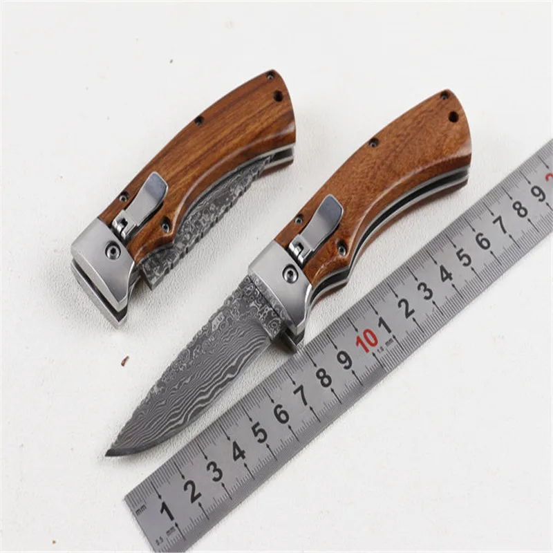 

Legend of Horizontal open 95 (Damascus) imported VG10 blade natural rosewood handle High Hardness Military Survival Knife Pocket