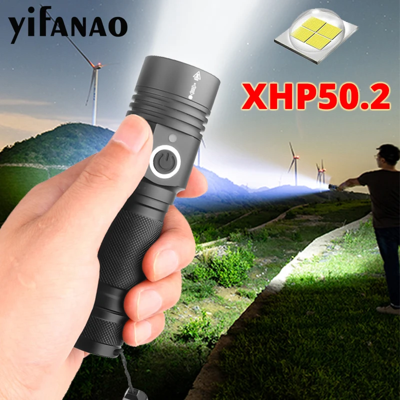 Наибольшая мощность светодиодный светильник-вспышка ультра яркий xhp50.2 светодиодный фонарь USB Перезаряжаемый светильник-вспышка масштабируемый светодиодный светильник-вспышка с батареей 18650