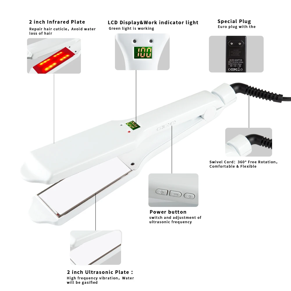 Инфракрасный утюжок для ухода за волосами ультразвуковой 2 дюйма Ширина пластины
