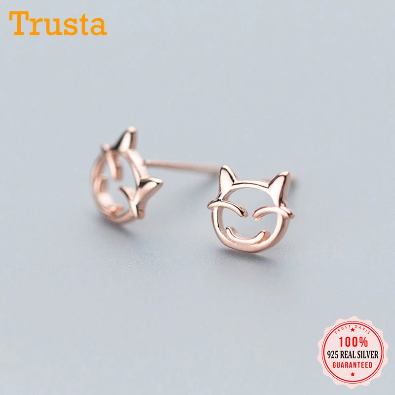 Женские серьги гвоздики в виде кошки Trusta из 100% стерлингового серебра 925 пробы 9 мм