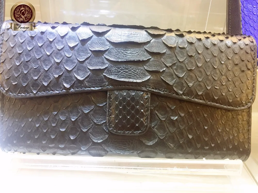 Black Длинный женский кошелек из змеиной кожи, Женский кошелек и сумочка, тройной клатч, сумка на выход, Дамский кожаный кошелек, Женский кошелек для телефона - Цвет: Black