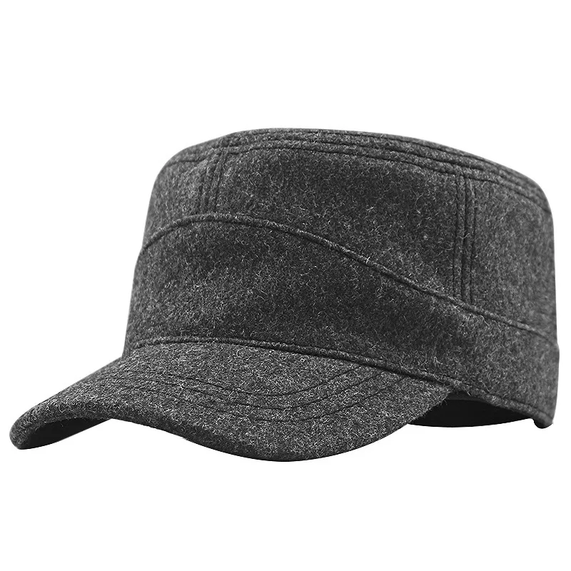 

Winter Man Flat Army Hat Adult Outdoors Military Cap Big Bone Men Plus Size Wool Felt Baseball Hats 56-50cm 60-65cm