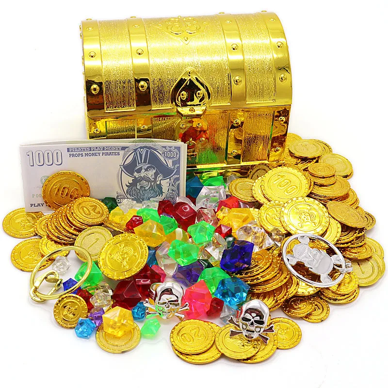 Plastic Gold Treasure Coins Captain Pirate Party Pirate Treasure Chest ...