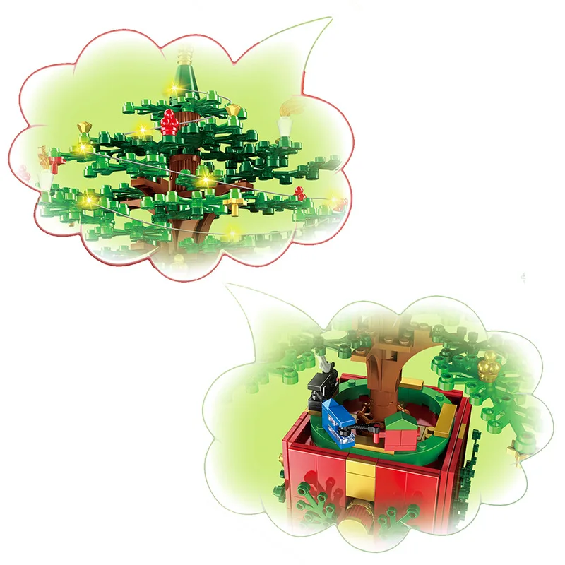 

Mailackers Creator Christmas Tree Rotating Music Box Building Blocks Creator restrictions Model Bricks Toys For Children 420PCS