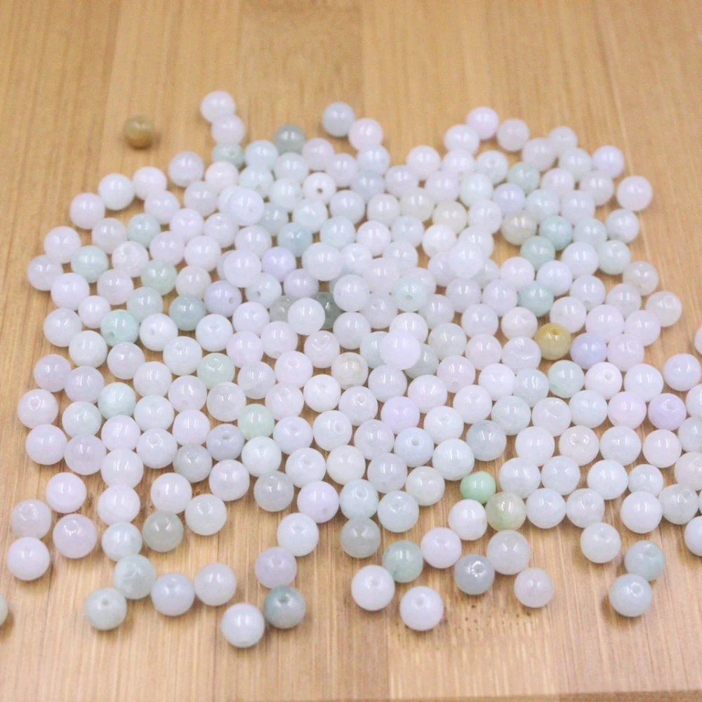 

100PCS Natural White Green Jade Jadeite Women Men Round Smooth Bead 5-5.5mm