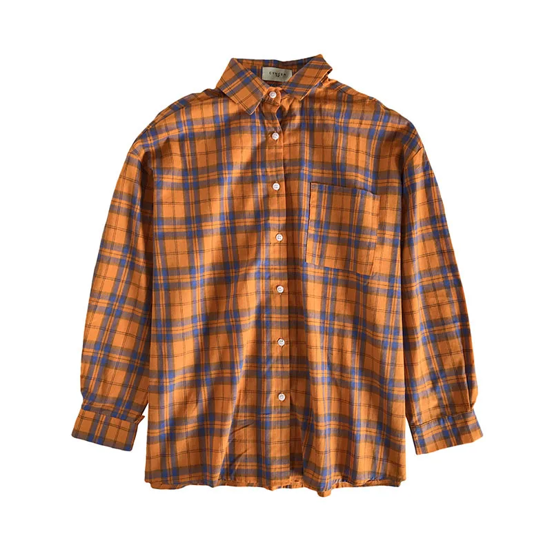 Женская оранжевая рубашка в клетку женская блузка топы|Блузки| |