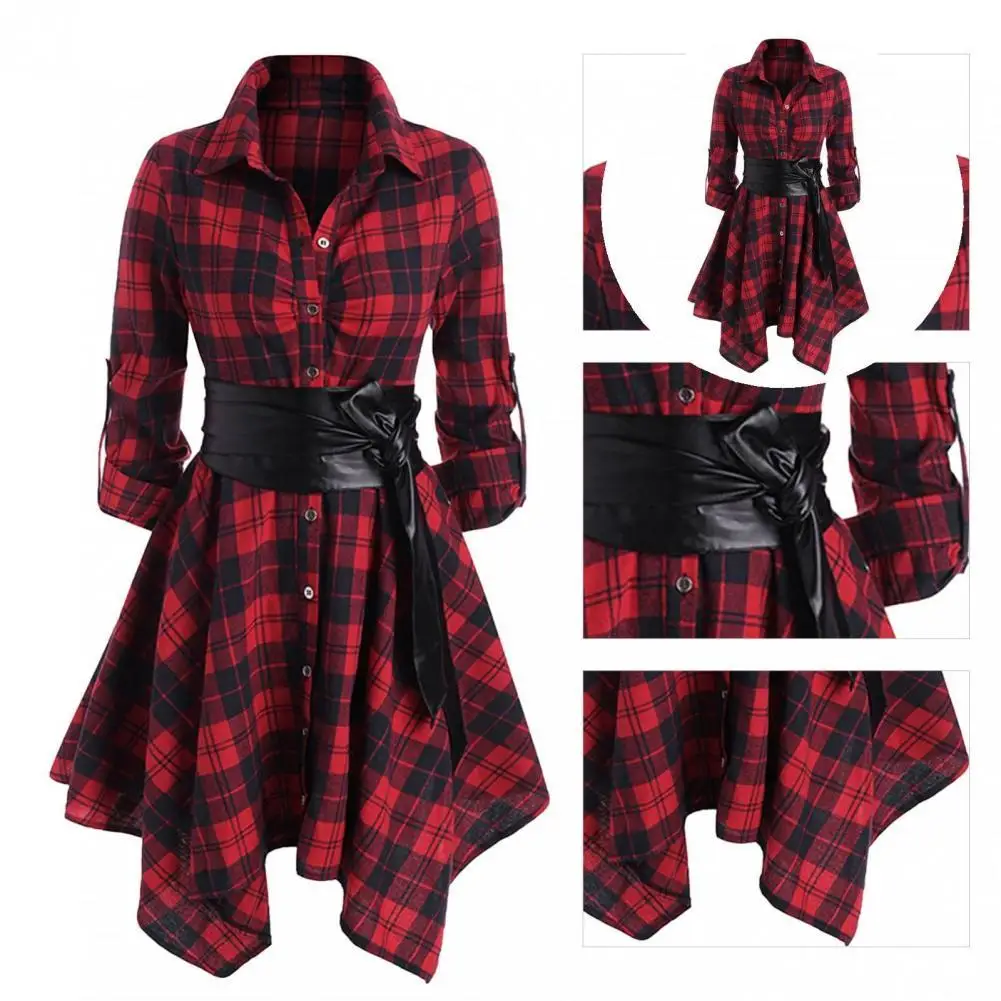 

Long Sleeve Washable Classic Plaid Pattern Party Dress for Daily Wear