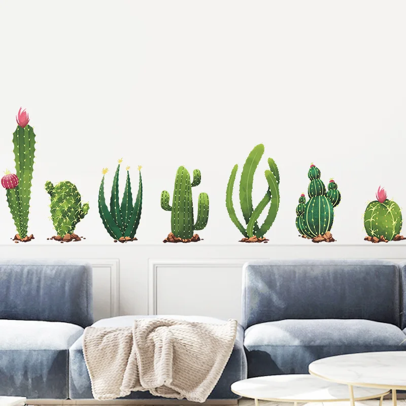 

Cactus Baseboard Wall Stickers Bedroom Living Room Decoration Mural Home Decor Green Plant Removable Skirting Stickers Wallpaper