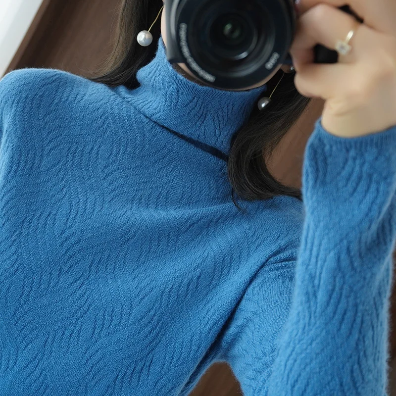 

2020 winter women's sweater pile neck slim long-sleeved short solid color pullover high neck cashmere knit bottoming shirt