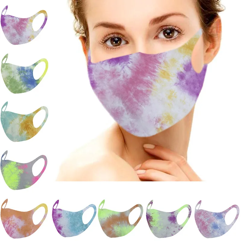 Новые Маски для рта из шелковой ткани с принтом Tie dye модная Пылезащитная моющаяся