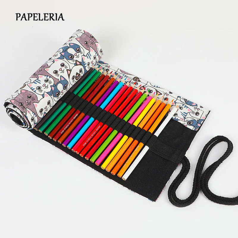 Милый чехол для карандашей с милым котом школьный пенал 12/24/36 отверстиями