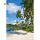 Laeacco, тропические пальмы, дерево, море, пляж, песок, ворс, голубое небо, естественный Живописный фон для фотосъемки, фон для фотостудии