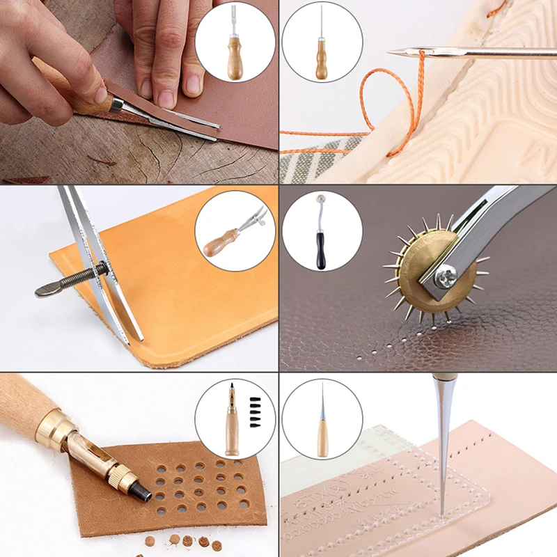 

Professional Leather Craft Tools Kit Home Hand Sewing Stitching Punch Carving Work Saddle Leathercraft Accessories