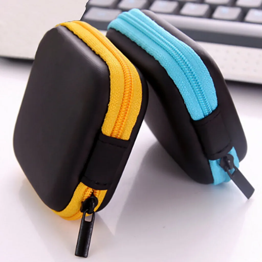 usb cable Storage Box Mini Zipper Hard Leather Earphone Bag Pouch gadget organizer storage bag | Дом и сад