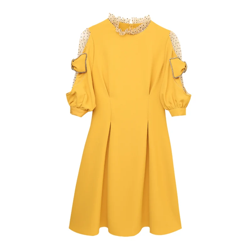 

Design Office Lady Yellow Dress Chiffon Ladies Dresses Woman Party Night Vestido De Festa Puff Sleeve Korean Dress Clothes