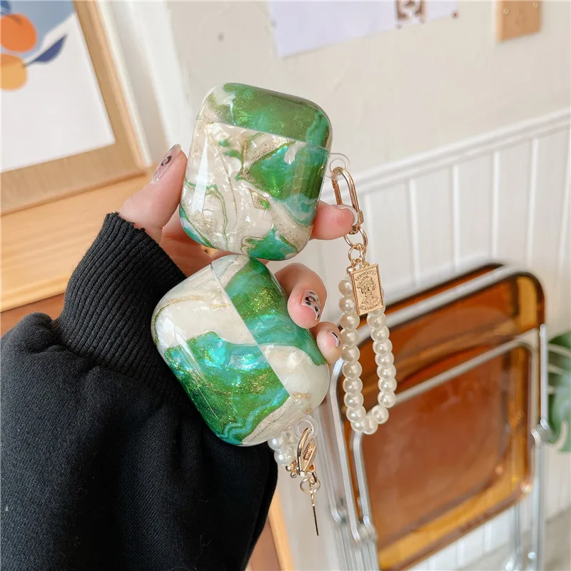 

New 3D Marble Shell Granite Keychain Soft Wireless Headset Bluetooth-compatible Case for AirPods 1 2 Cover for Airpods Pro Box