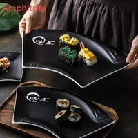 black ceramics fan shaped matte sushi plate table utensils from the household snack plate hotel restaurant utensils salver