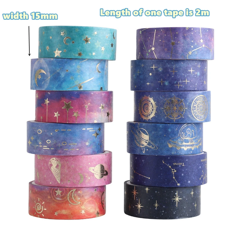 12pcs Starry Night Washi Tape Set 15mm*2m Galaxy Constellation Moon Star Adhesive Masking Tapes Home Stickers Decoration A6033 images - 6